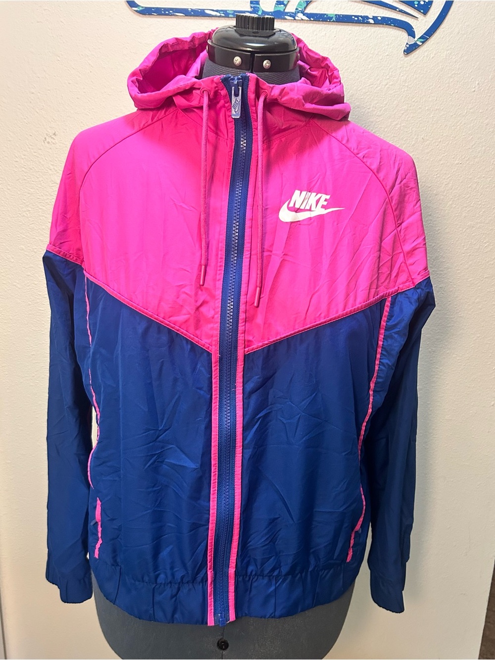 Nike Womens Windrunner Jacket Large Colorblock Pink Blue Hooded Full Zip Mesh